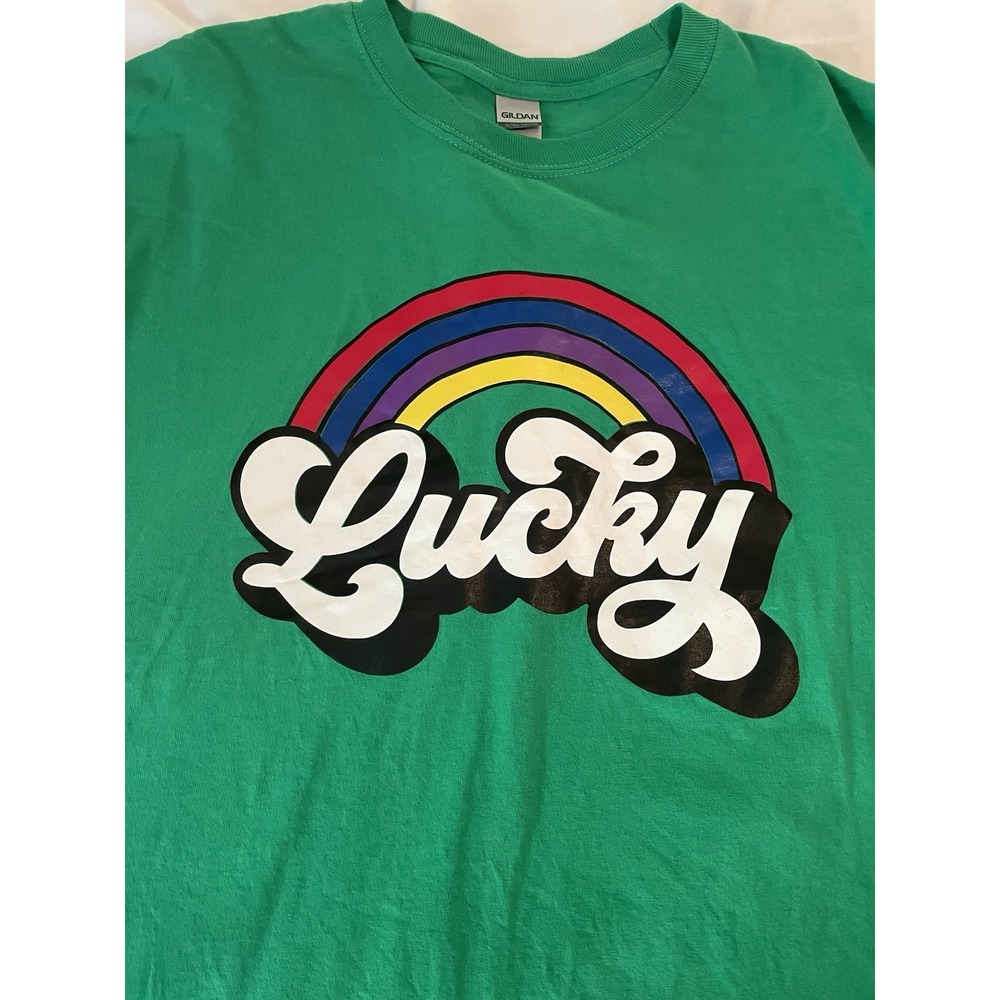 Gildan long sleeve t-shirt XLG Kelly Green Lucky Rainbow St. Patrick's Day‎